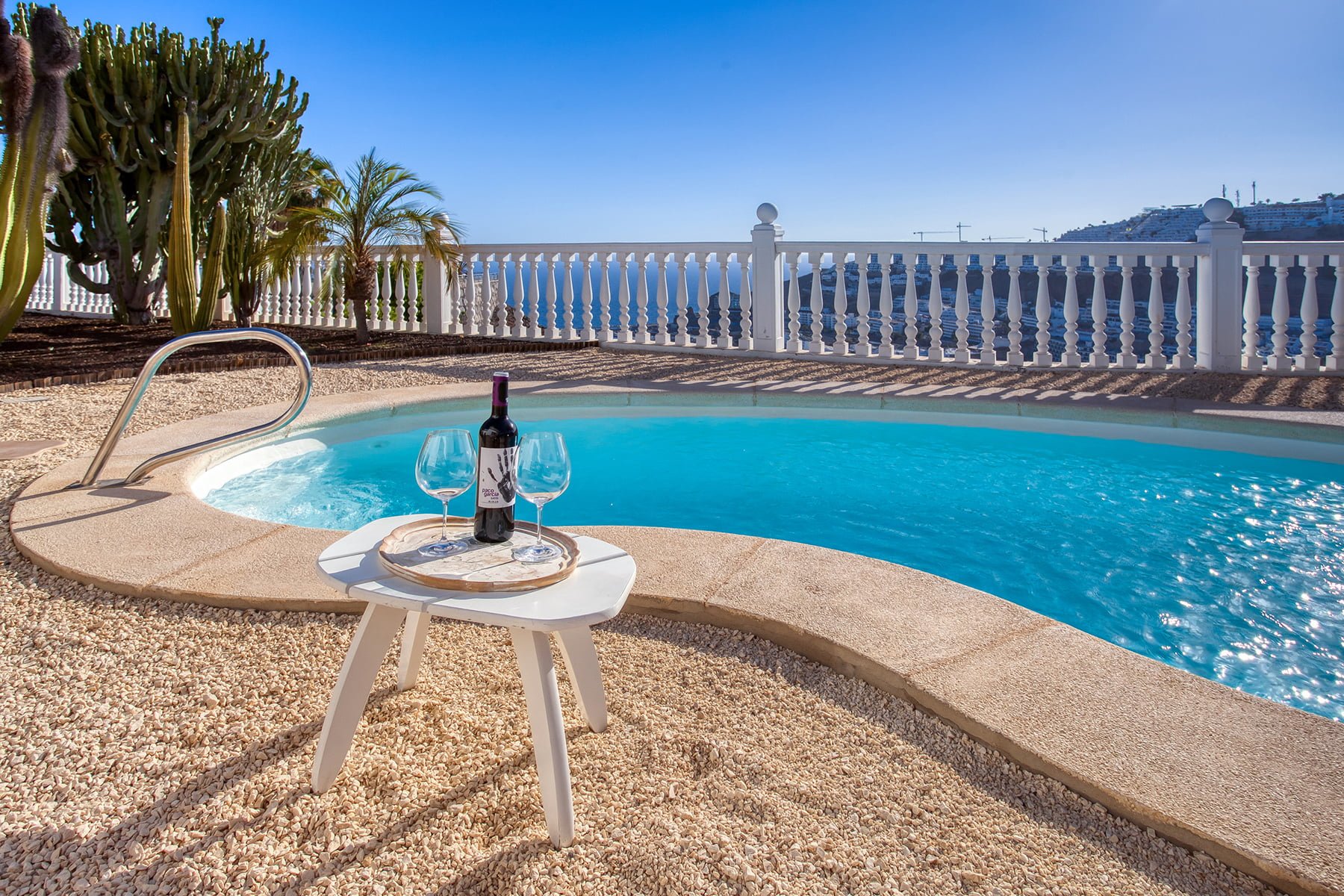 terrace with a swimming pool in a villa in puerto rico, gran canaria