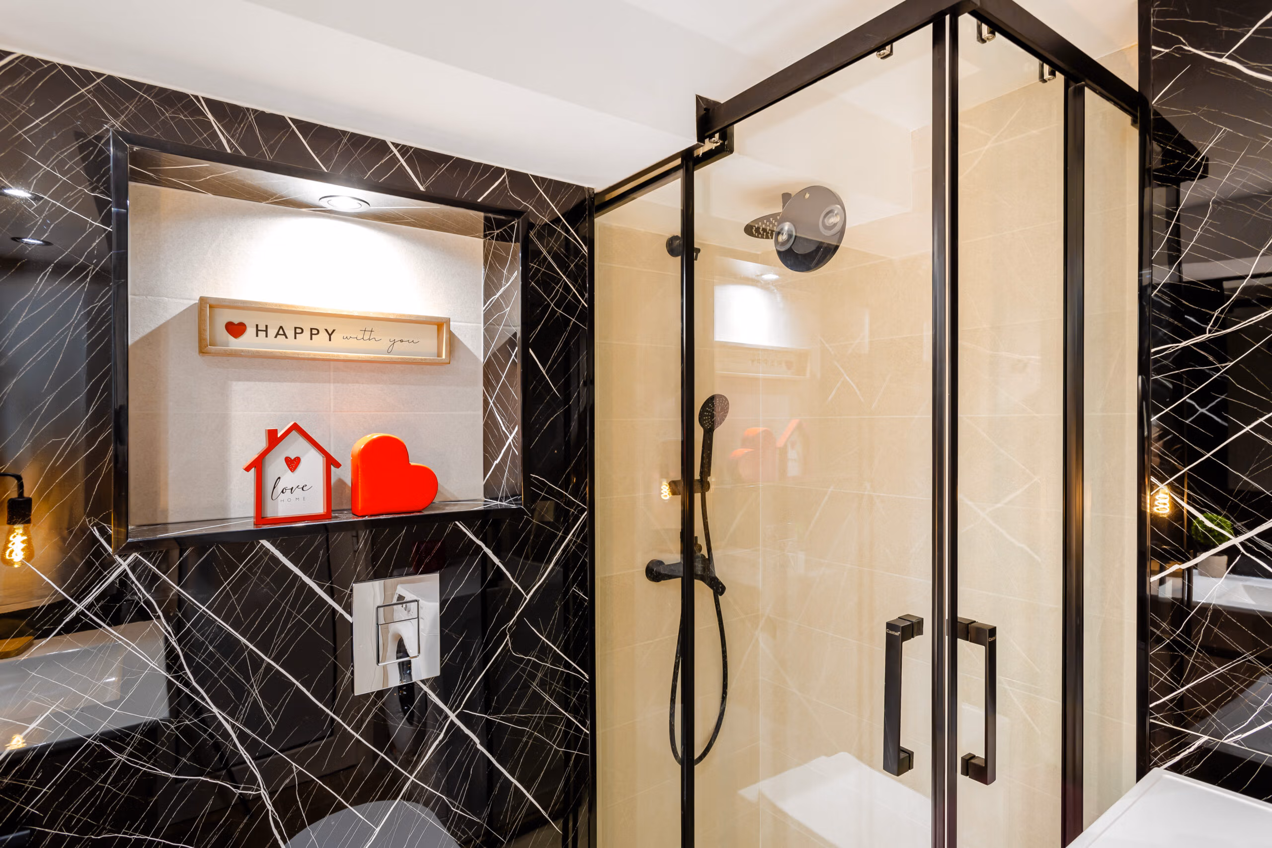 modern bathroom in puerto rico, gran canaria - black tiles and beautiful shower