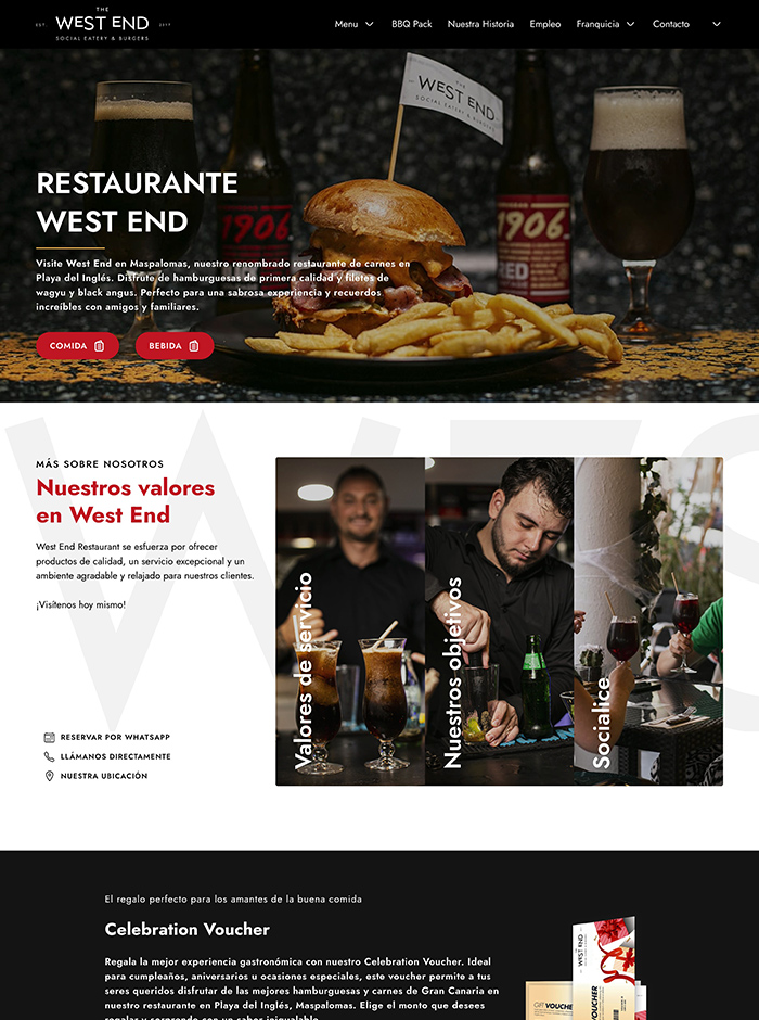 westend restaurant website screenshot